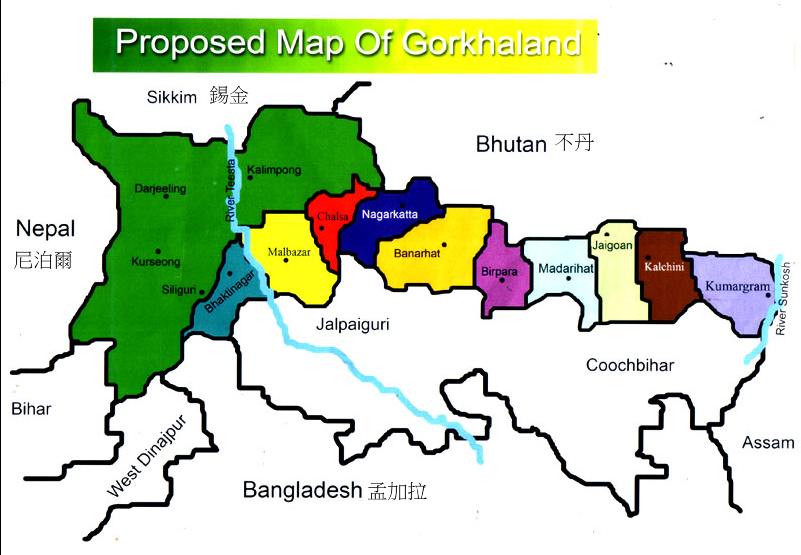 廓爾喀行政區政府提出的Gorkhaland 地圖